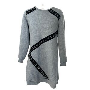 Grunge Grey Sweatshirt Dress M Silver Hook Chain Detail Velvet Trim Mark. Avon